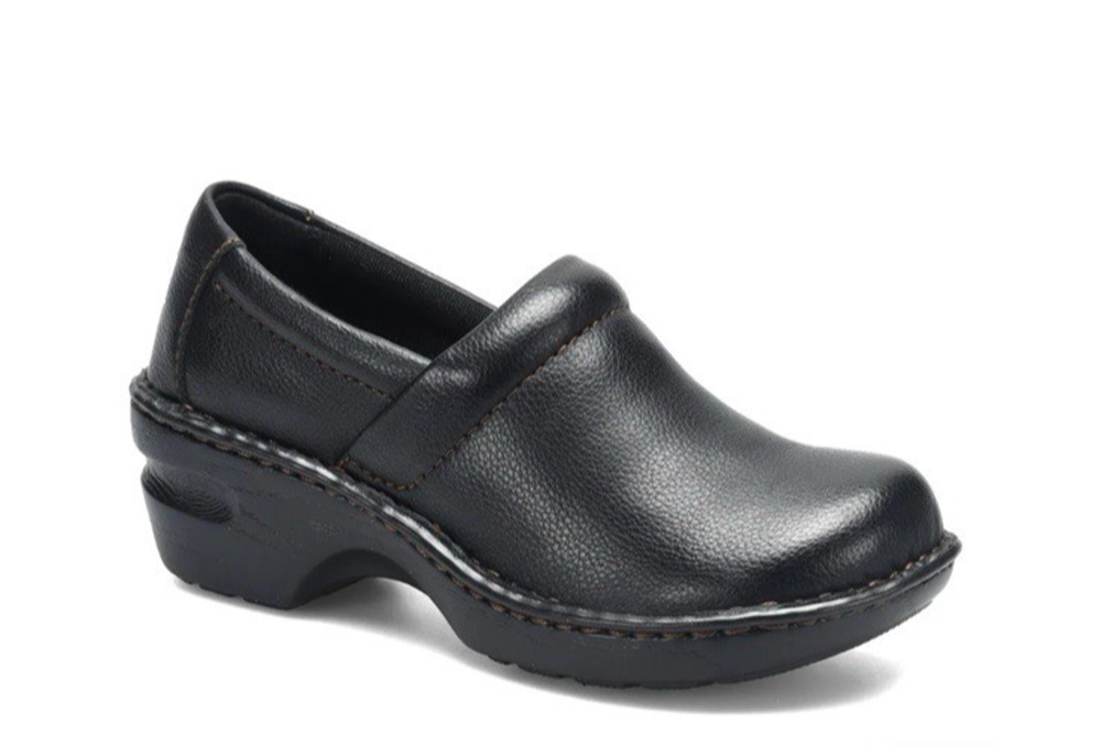 BOC Born Concept 8 Slip On Clogs Black Faux Leather Wedge Comfort Shoes NWOT